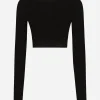Cropped mesh-stitch viscose sweater with jacquard DG logo
