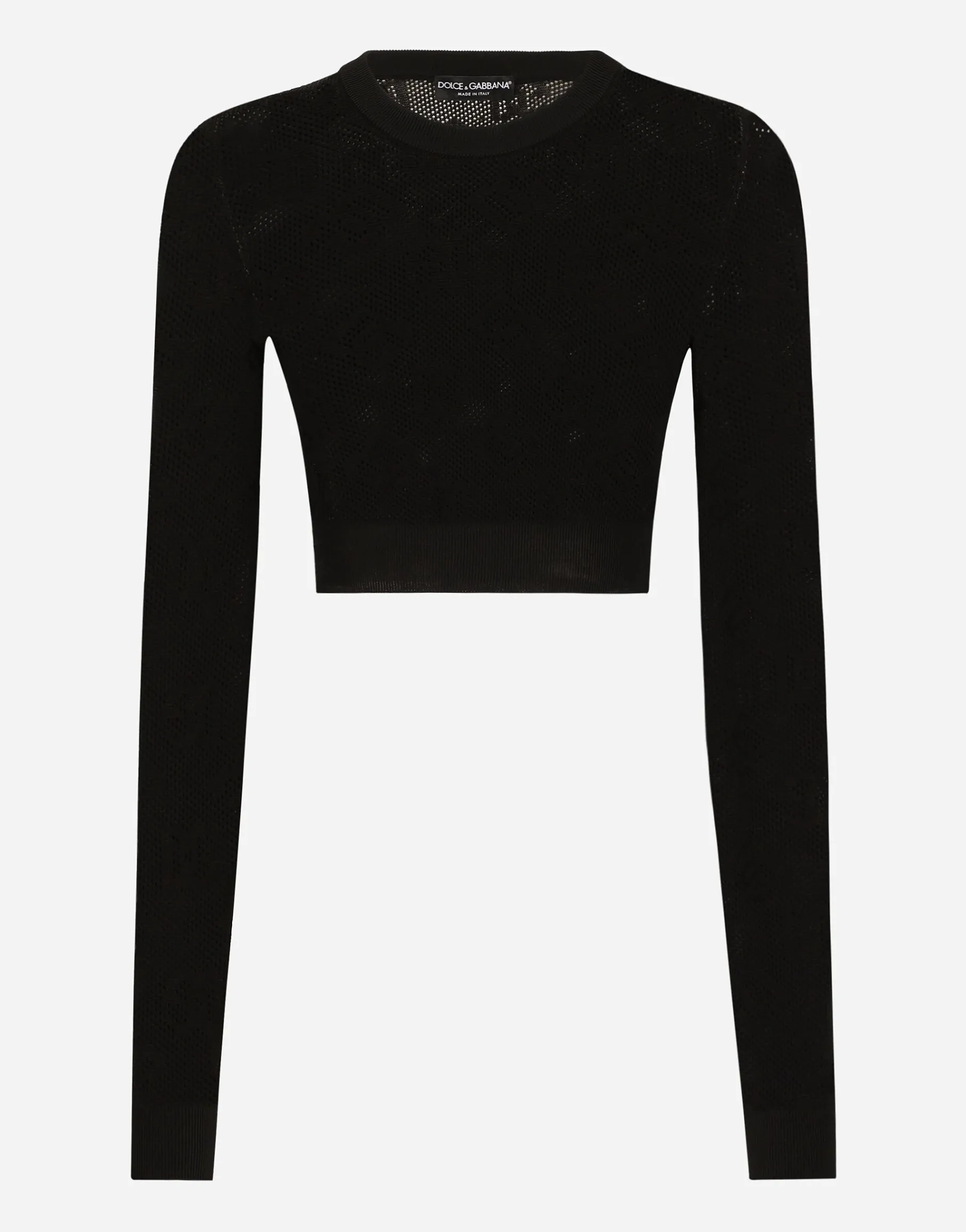 Cropped mesh-stitch viscose sweater with jacquard DG logo