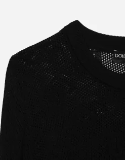 Cropped mesh-stitch viscose sweater with jacquard DG logo