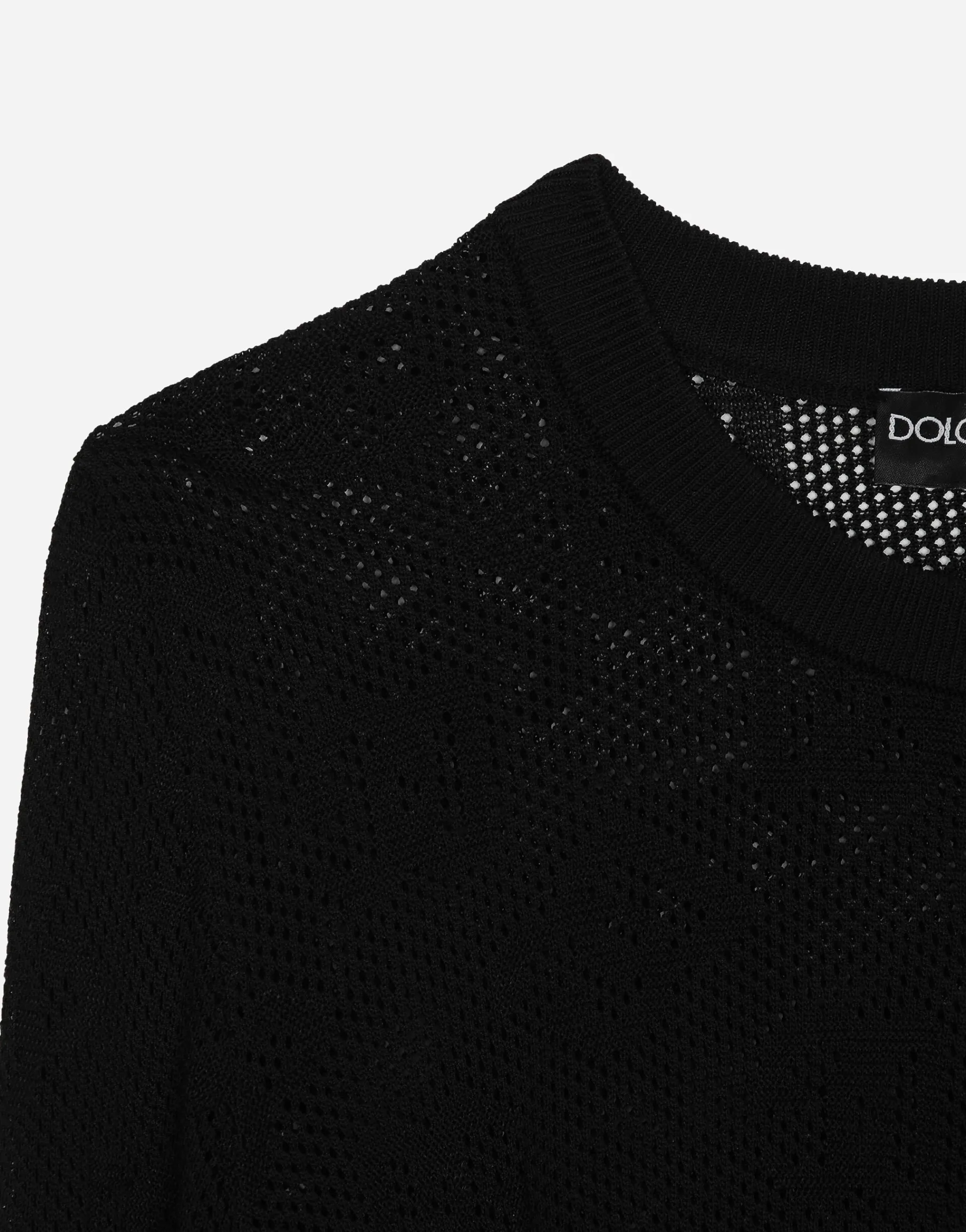 Cropped mesh-stitch viscose sweater with jacquard DG logo