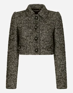 Cropped speckled tweed jacket