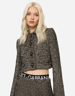 Cropped speckled tweed jacket