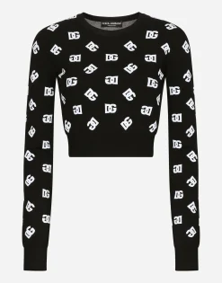 Cropped viscose jacquard sweater with DG logo