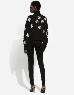 Cropped wool sweater with DG logo inlay