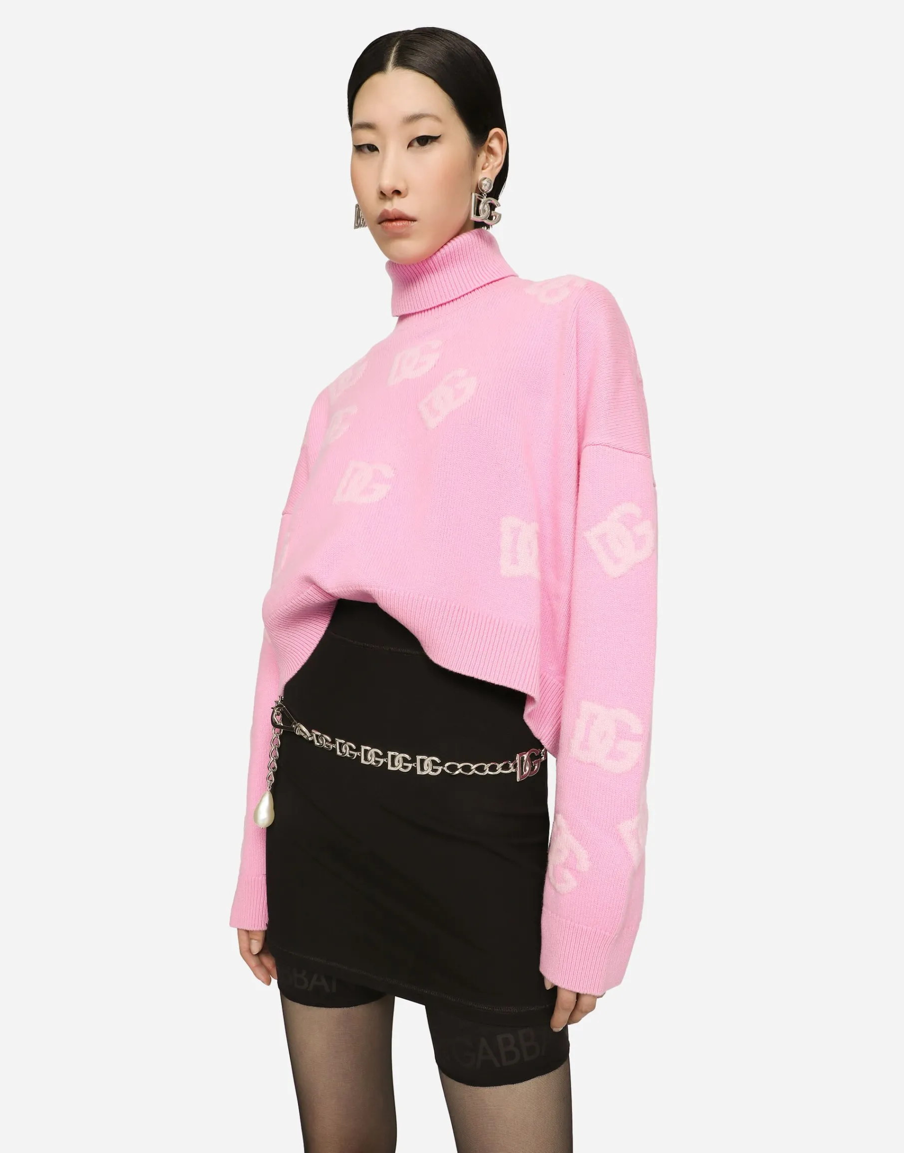 Cropped wool sweater with DG logo inlay
