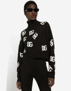 Cropped wool sweater with DG logo inlay