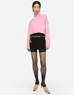 Cropped wool sweater with DG logo inlay