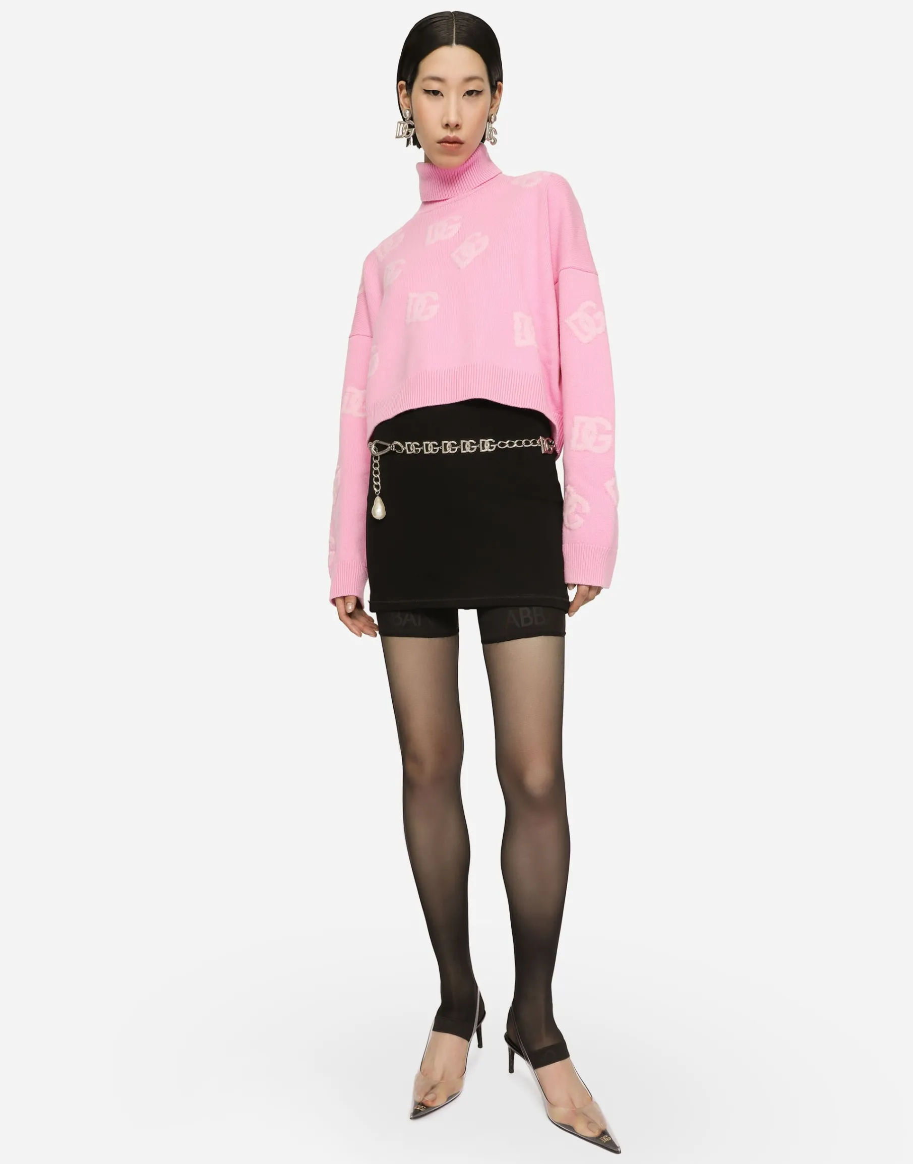 Cropped wool sweater with DG logo inlay
