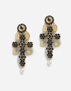 Cross earrings with sapphires and medallions