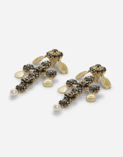 Cross earrings with sapphires and medallions