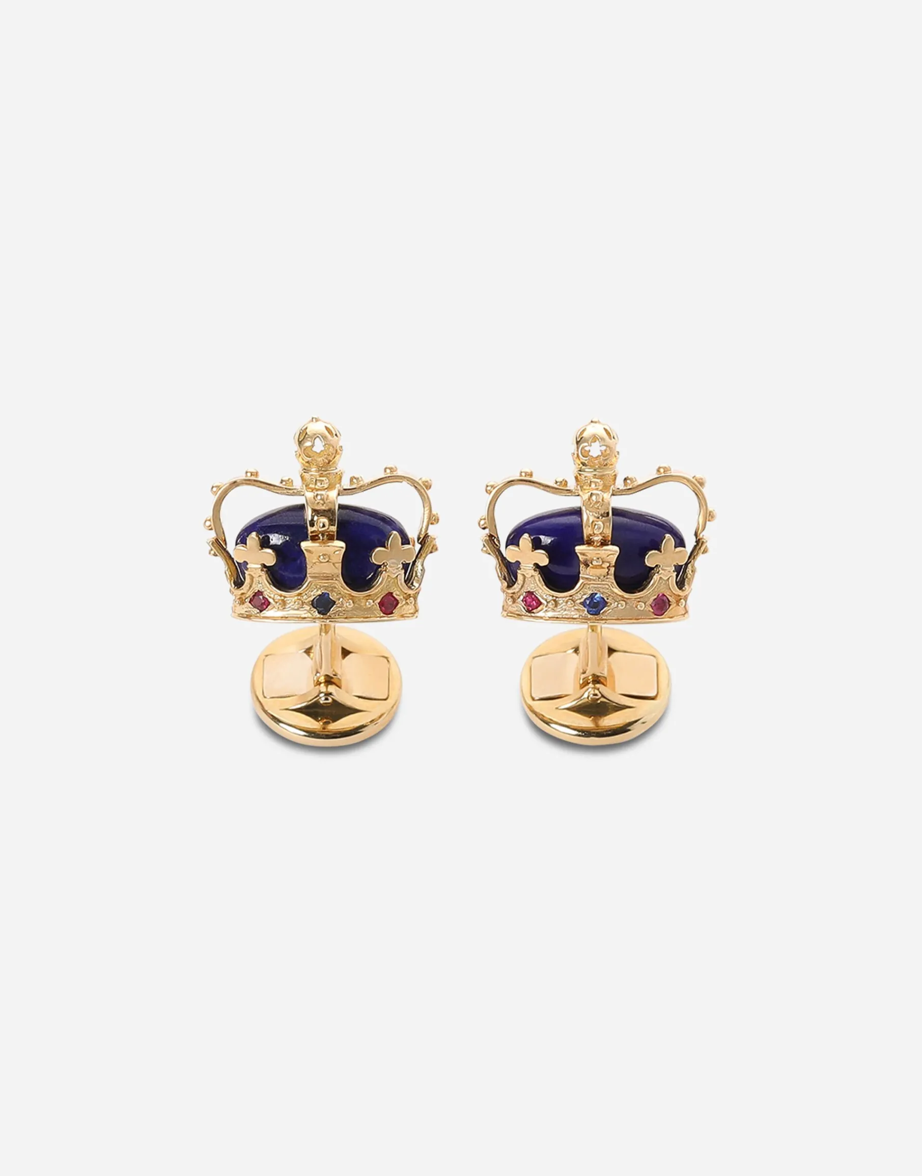 Crown yellow gold cufflinks with lapis lazzuli