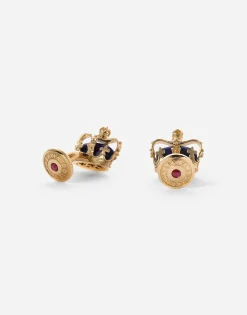 Crown yellow gold cufflinks with lapis lazzuli