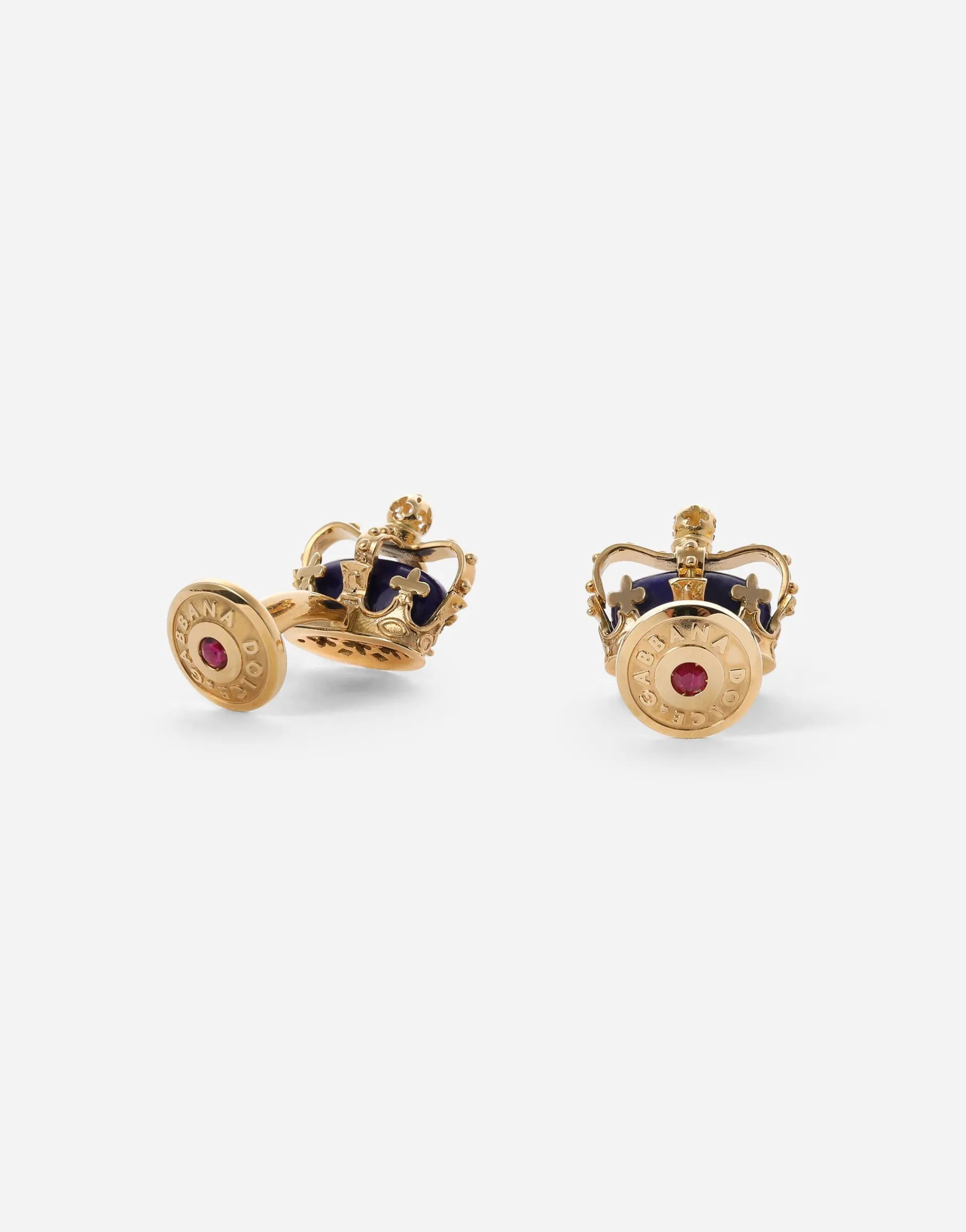 Crown yellow gold cufflinks with lapis lazzuli