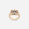 Crown yellow gold ring with lapislazzuli on the inside
