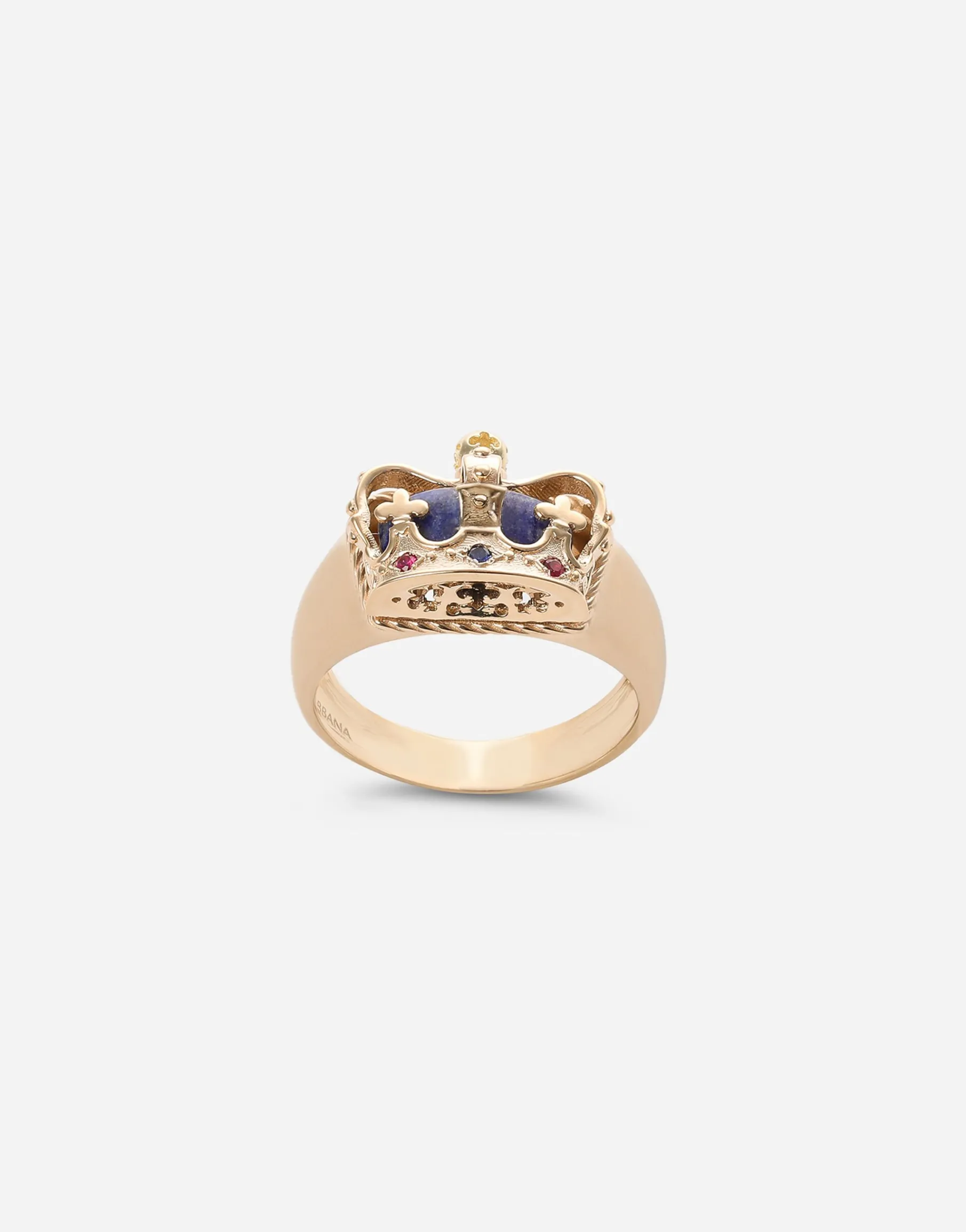 Crown yellow gold ring with lapislazzuli on the inside