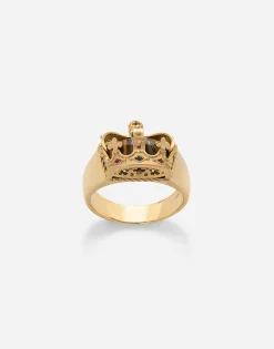 Crown yellow gold ring with iron eye on the inside