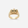 Crown yellow gold ring with green jade on the inside