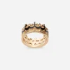 Crown yellow gold ring with black enamel crown and diamonds