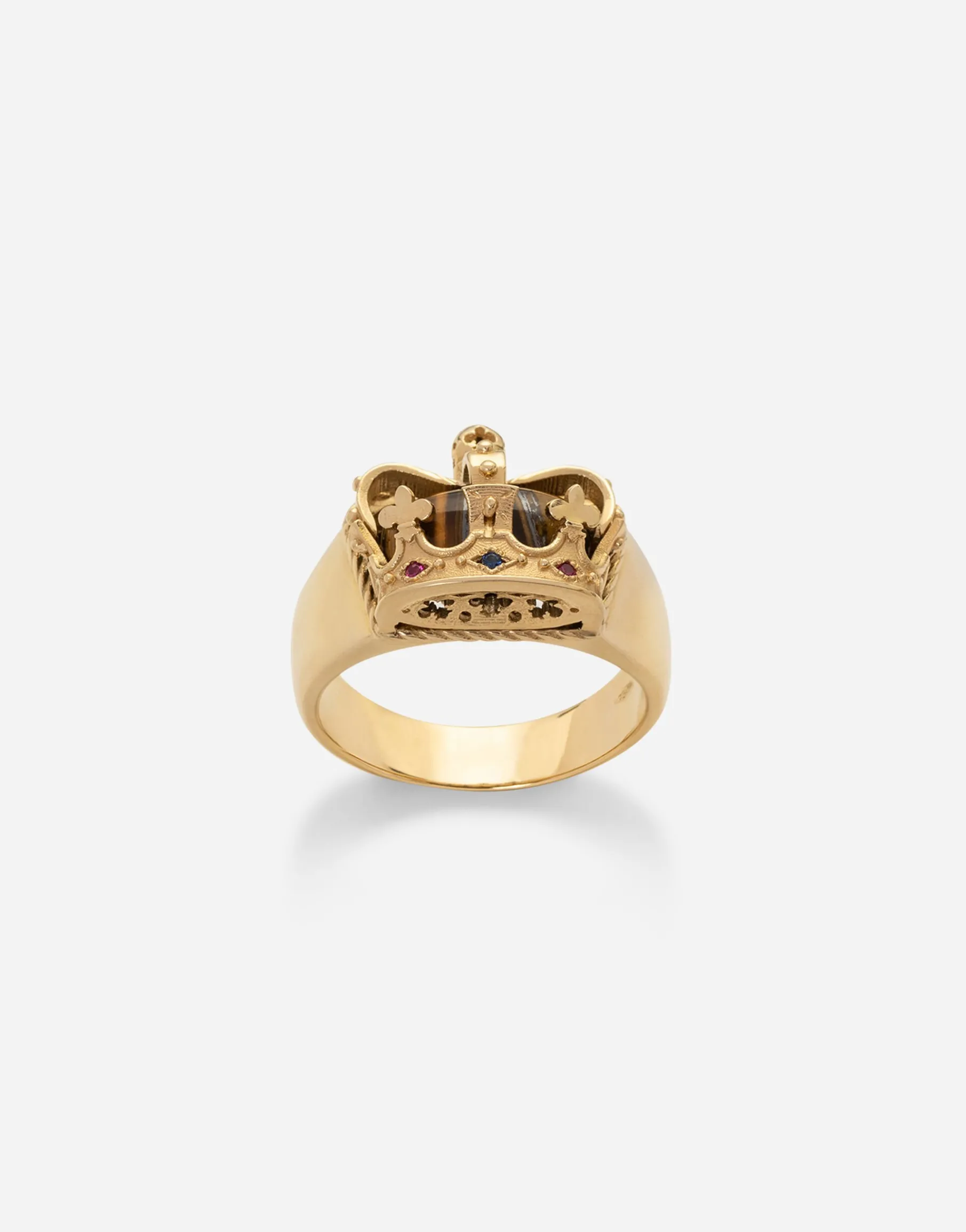 Crown yellow gold ring with iron eye on the inside