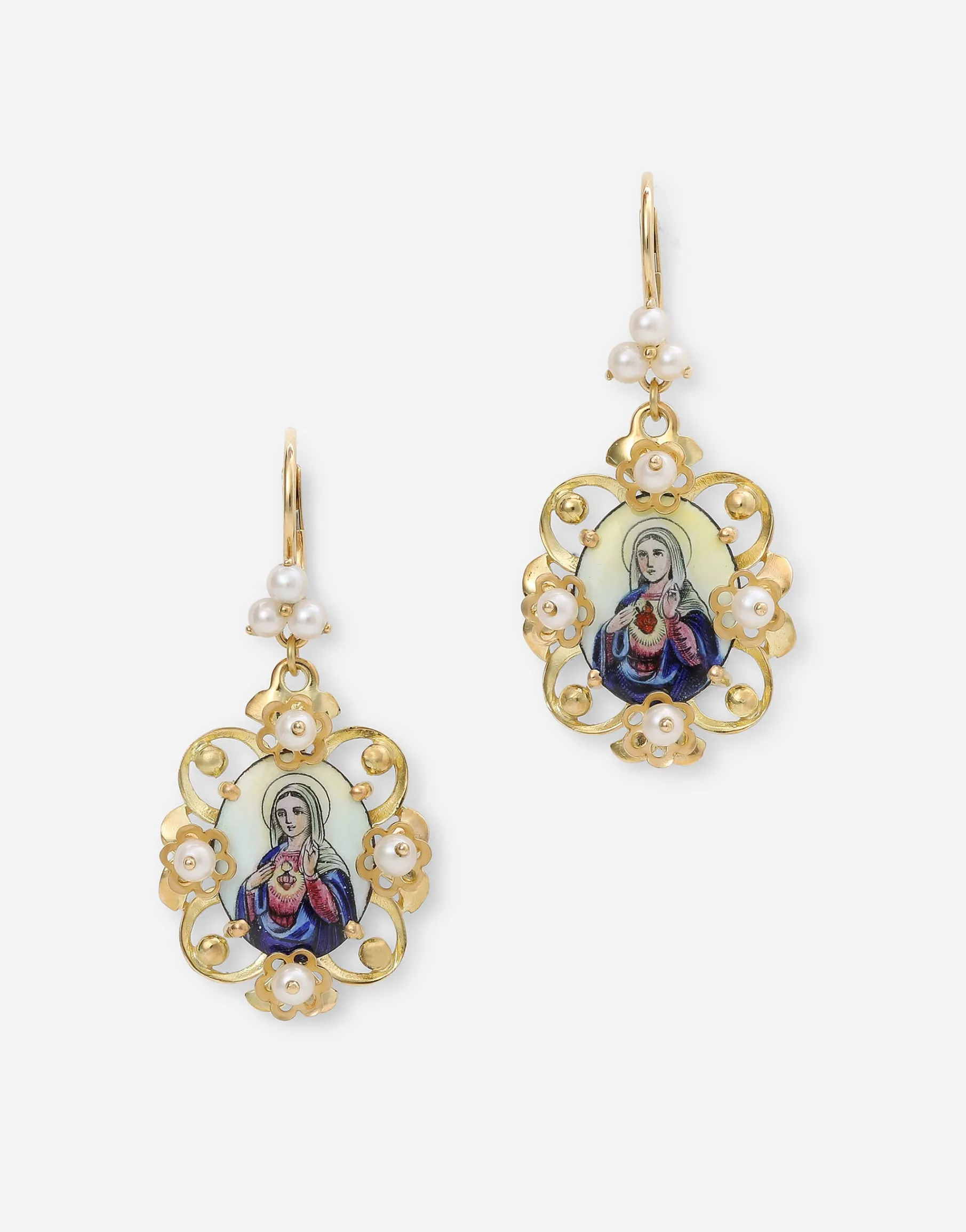 D.D. earrings in yellow 18kt gold with antique cheramic miniature