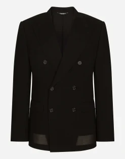 Deconstructed wool gauze double-breasted jacket