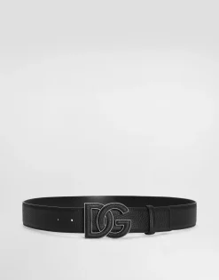 Deerskin-print calfskin belt with logo print