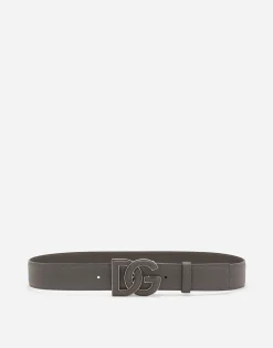 Deerskin-print calfskin belt with logo print