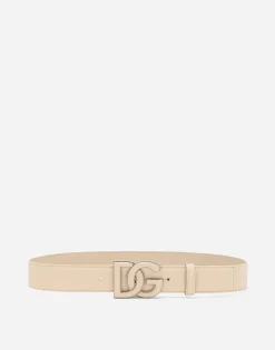 Deerskin-print calfskin belt with logo print