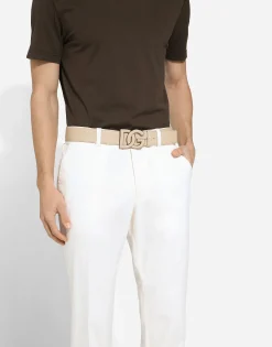 Deerskin-print calfskin belt with logo print