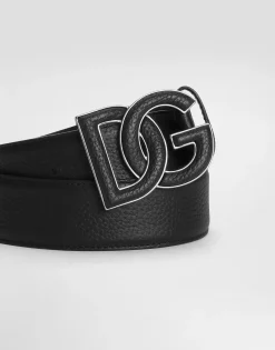 Deerskin-print calfskin belt with logo print