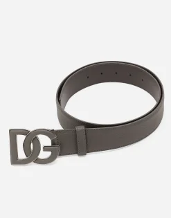 Deerskin-print calfskin belt with logo print