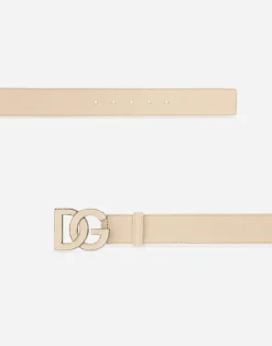 Deerskin-print calfskin belt with logo print