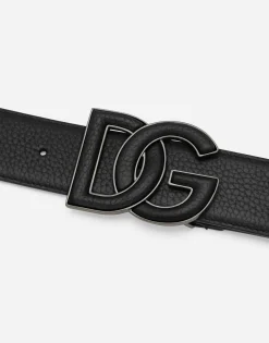 Deerskin-print calfskin belt with logo print