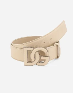 Deerskin-print calfskin belt with logo print