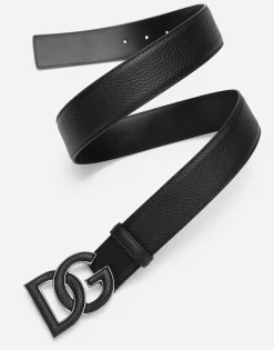 Deerskin-print calfskin belt with logo print