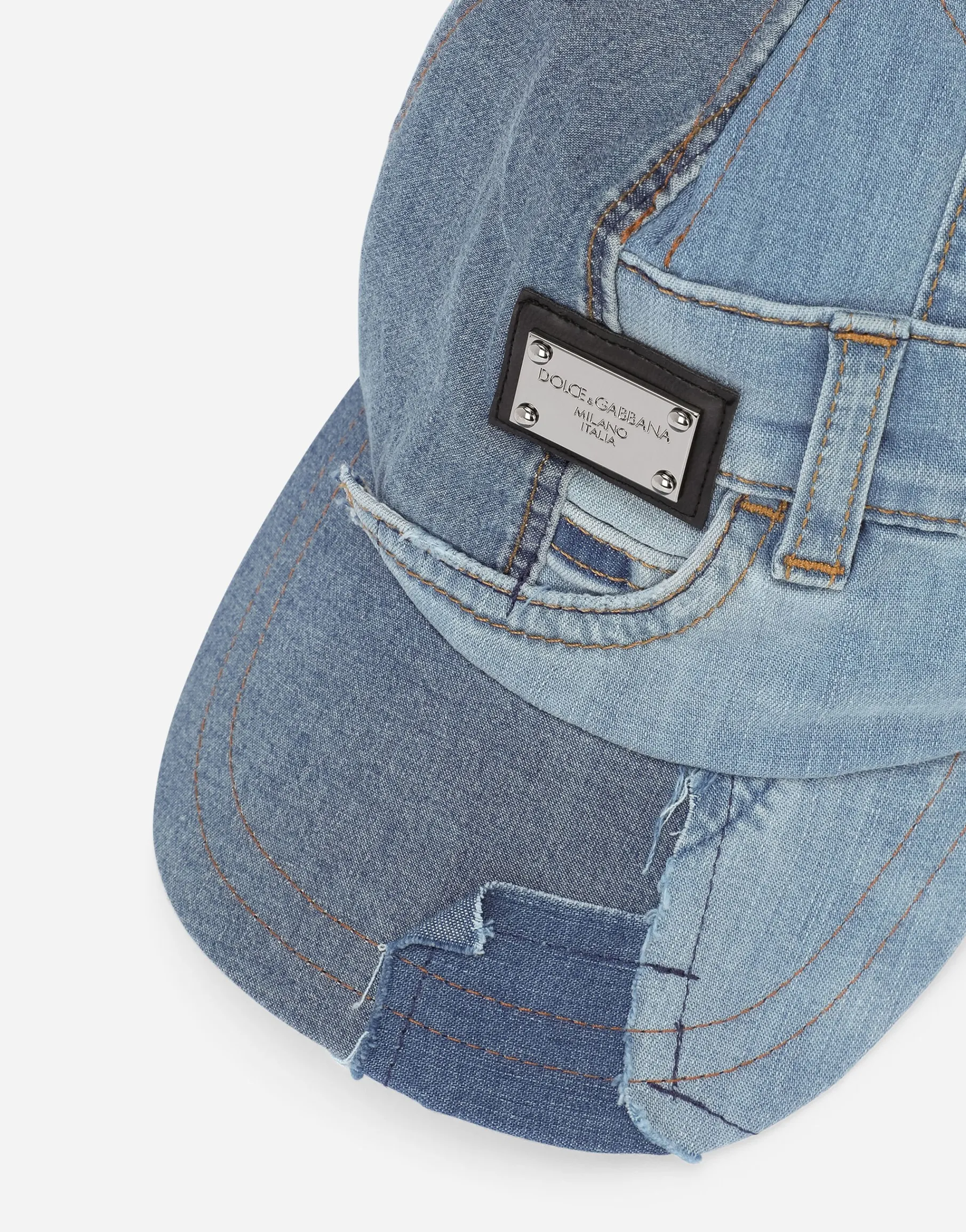 Denim baseball cap with logo tag