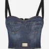 Denim corset top with logo tag