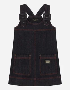 Denim dress with branded tag