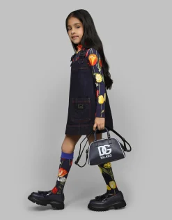 Denim dress with branded tag