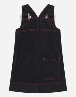 Denim dress with branded tag