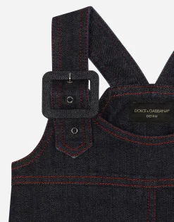 Denim dress with branded tag