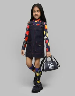 Denim dress with branded tag