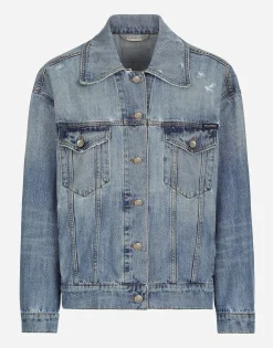 Denim jacket with branded plate
