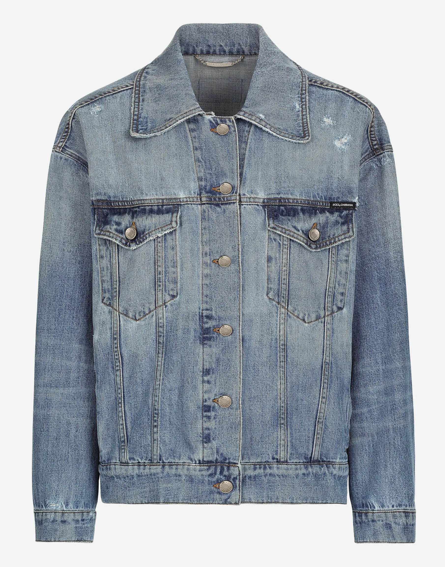 Denim jacket with branded plate