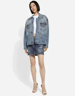 Denim jacket with branded plate