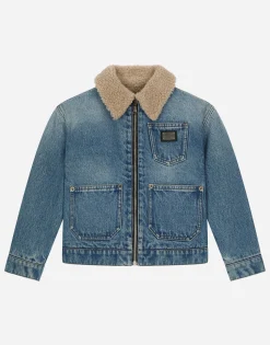 Denim jacket with faux fur lining