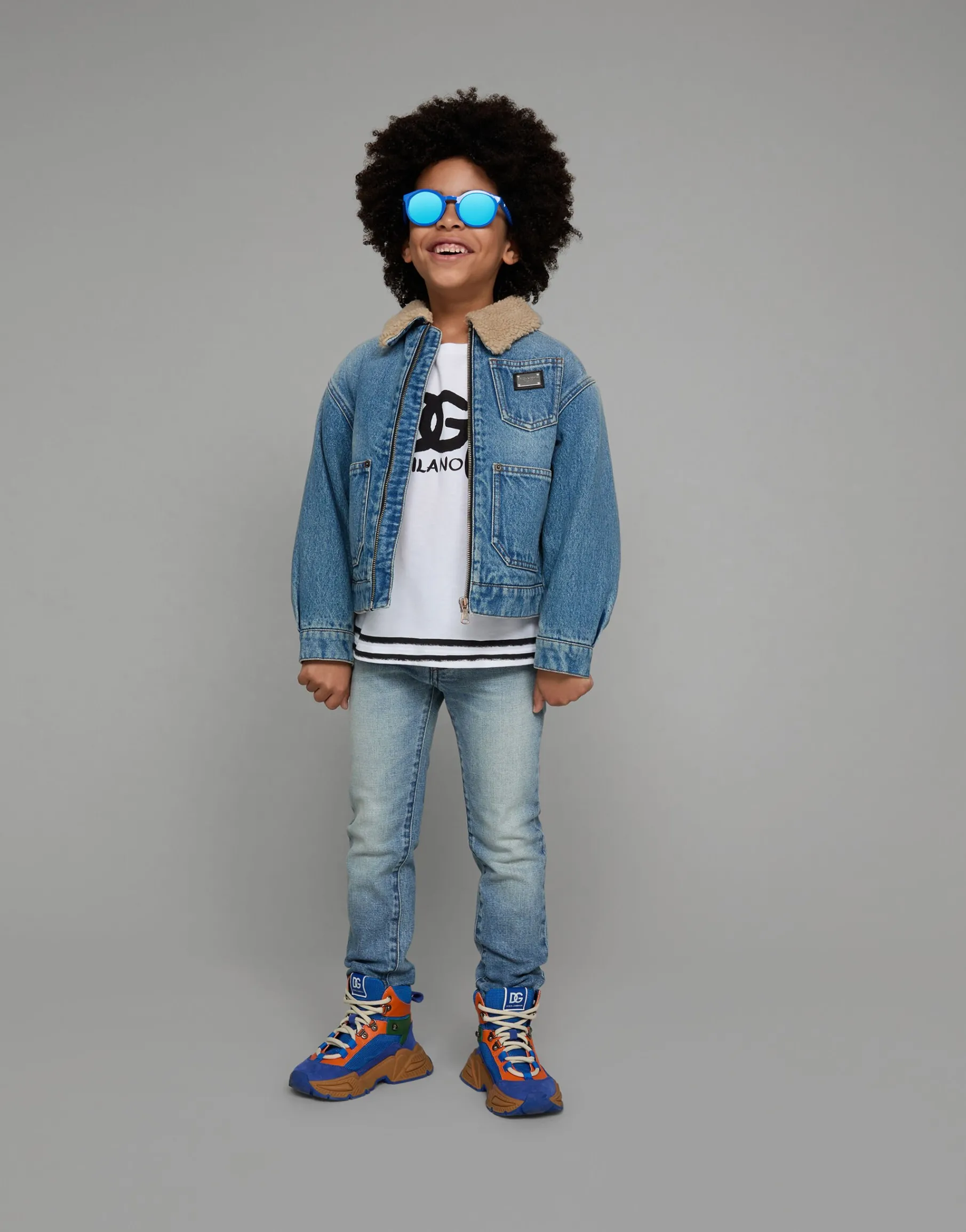 Denim jacket with faux fur lining