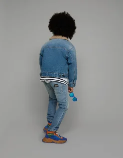 Denim jacket with faux fur lining
