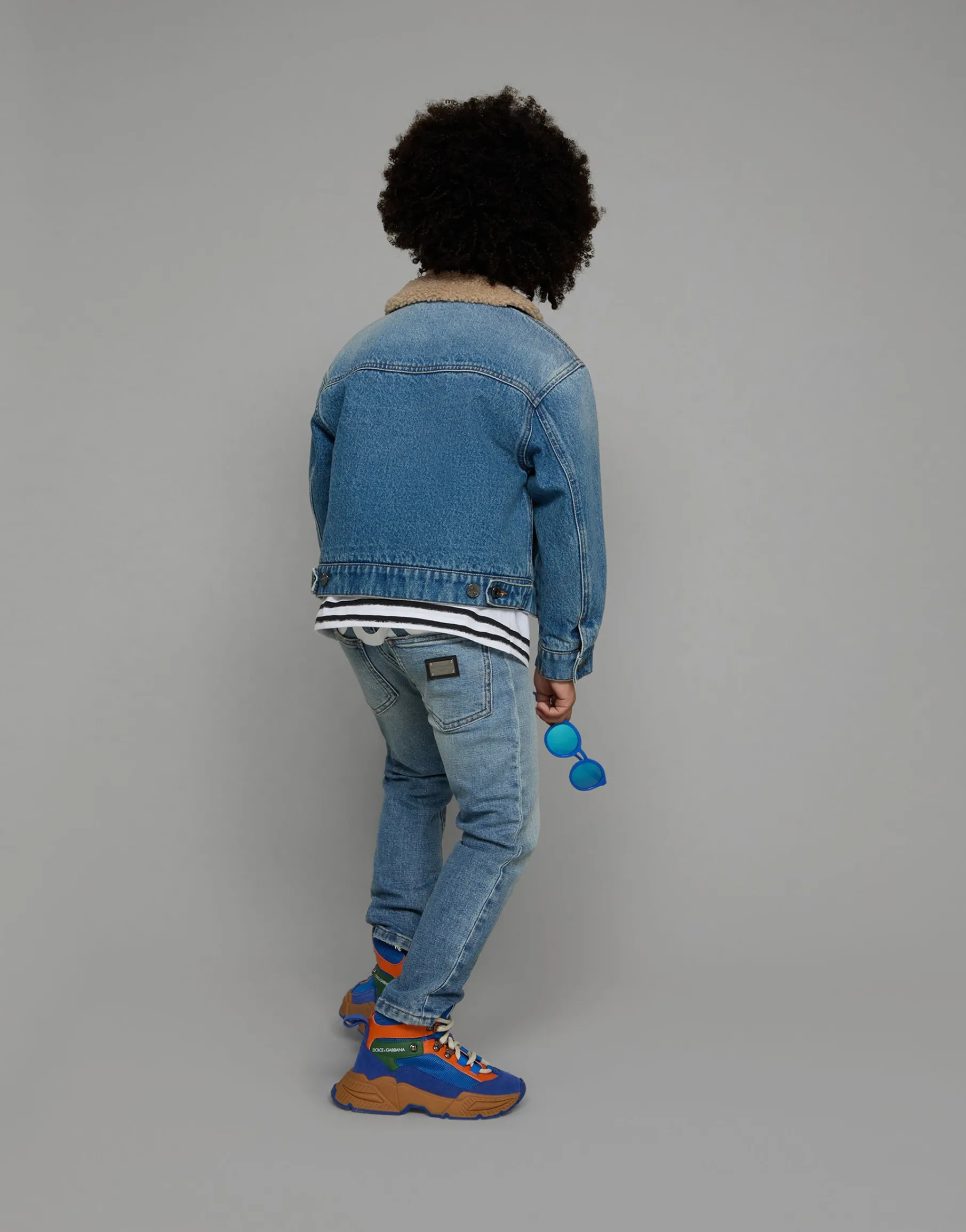 Denim jacket with faux fur lining