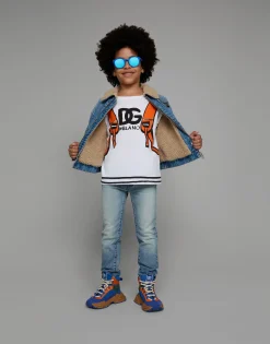 Denim jacket with faux fur lining